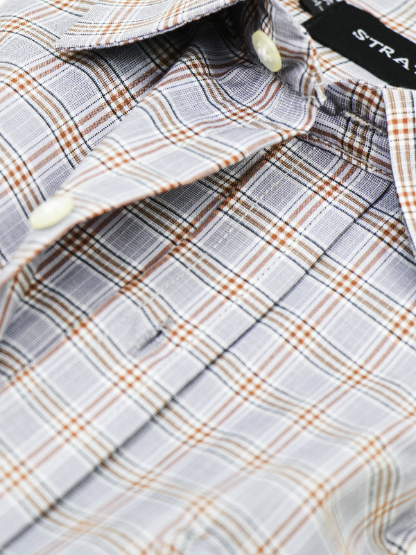 Men's Formal Dress Shirt Lines Checks LBrown