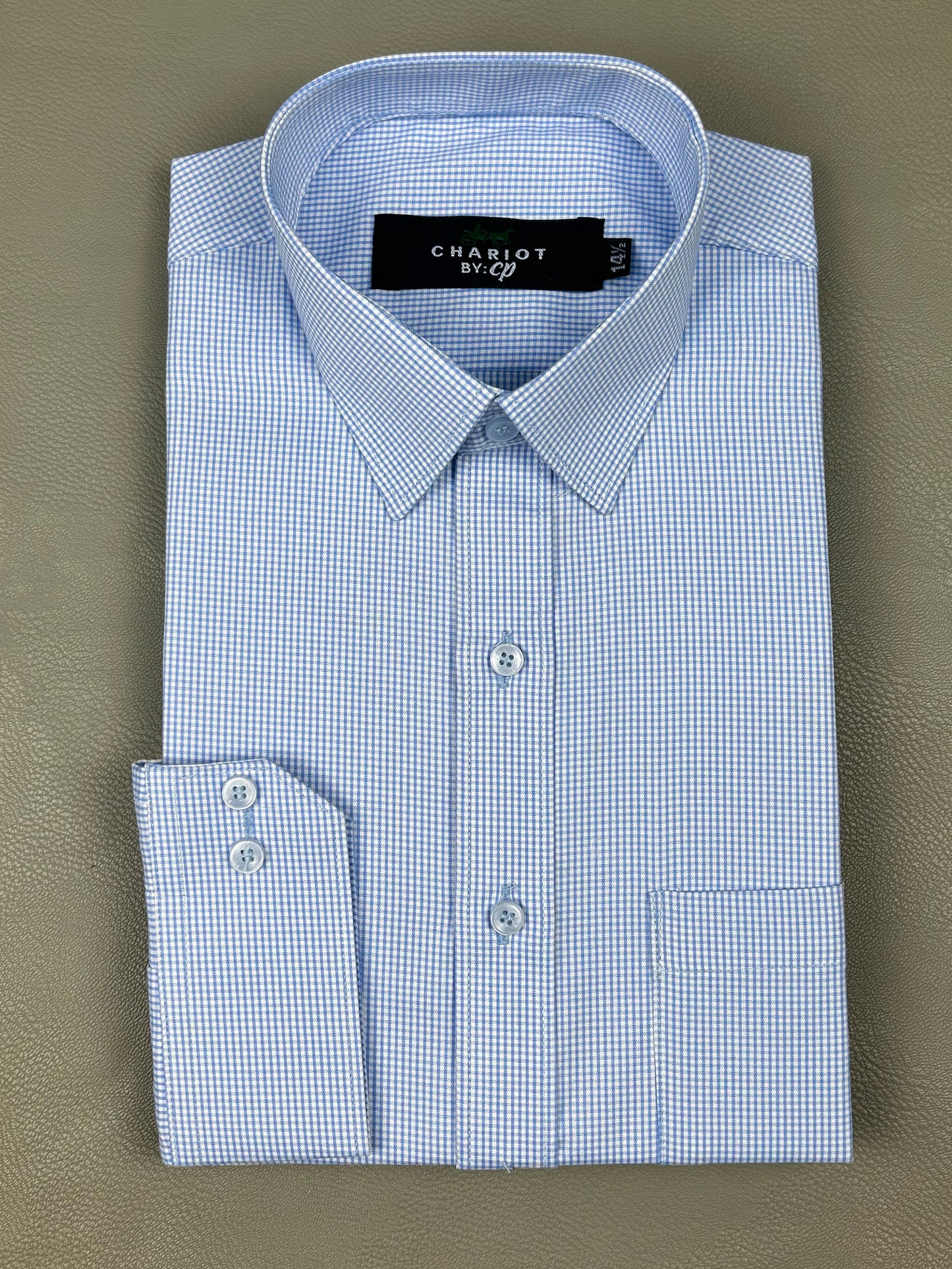 Light Blue Small Checks Formal Dress Shirt For Men MFS193