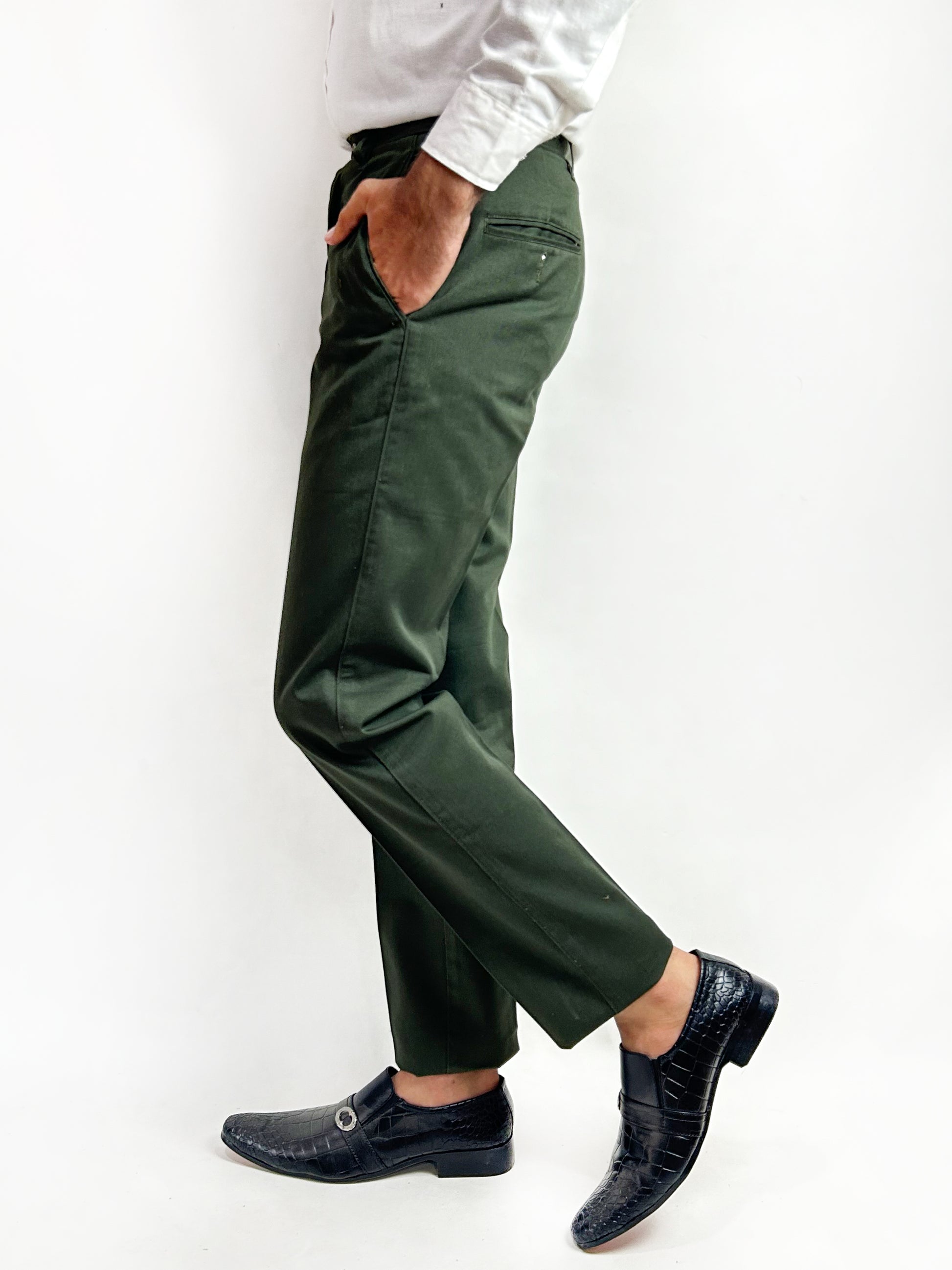 Dark Green Wrinkle-Free 100% Cotton Formal Dress Pant For Men MWF15 Dark Green Wrinkle-Free 100% Cotton Formal Dress Pant For Men MWF15