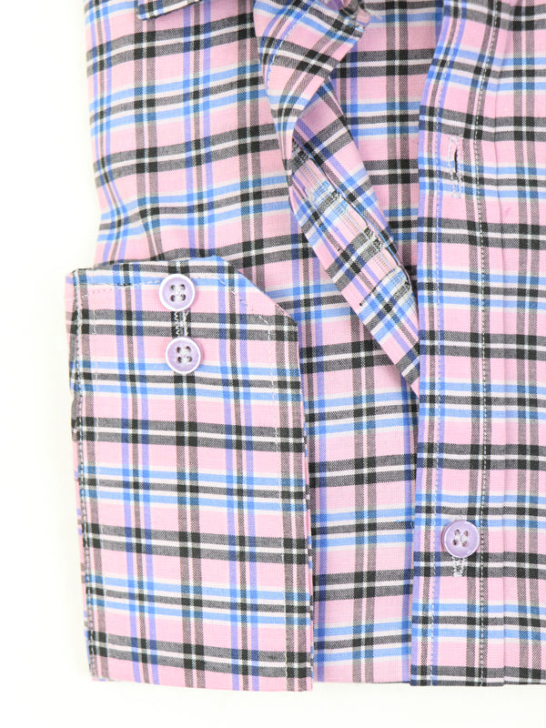 AZ Men's Formal Dress Shirt Pink B Checks