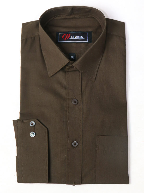 Dark Brown Plain Formal Dress Shirt For Men AZ MFS63