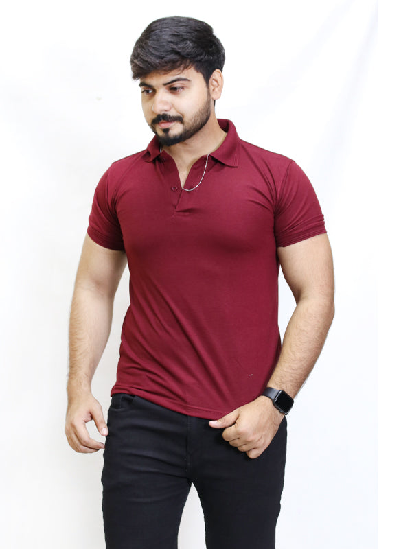 M Men's Plain Polo T-Shirt Maroon