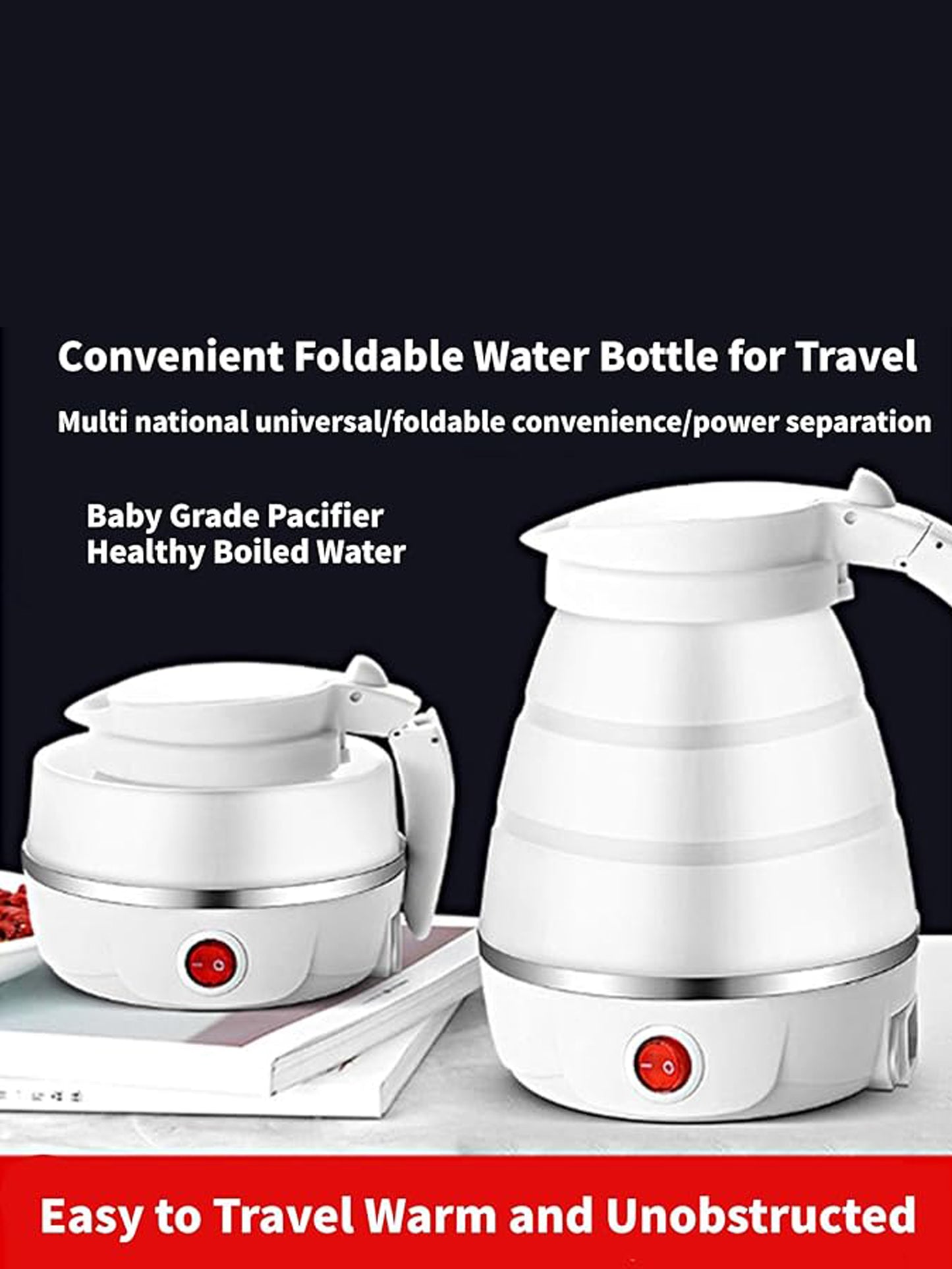 Travel Collapsible, Portable, Foldable Mini Electric Kettle White- 600ML