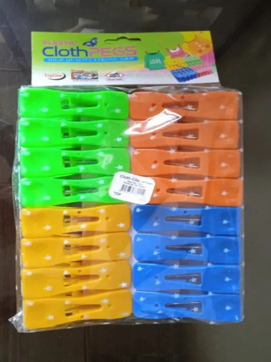 Pack of 16 Cloth Hanging Clips Clothpegs Multicolor