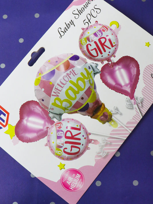 Pack Of 5Pcs Baby Girl Pink Baby Shower Balloons Set BP36