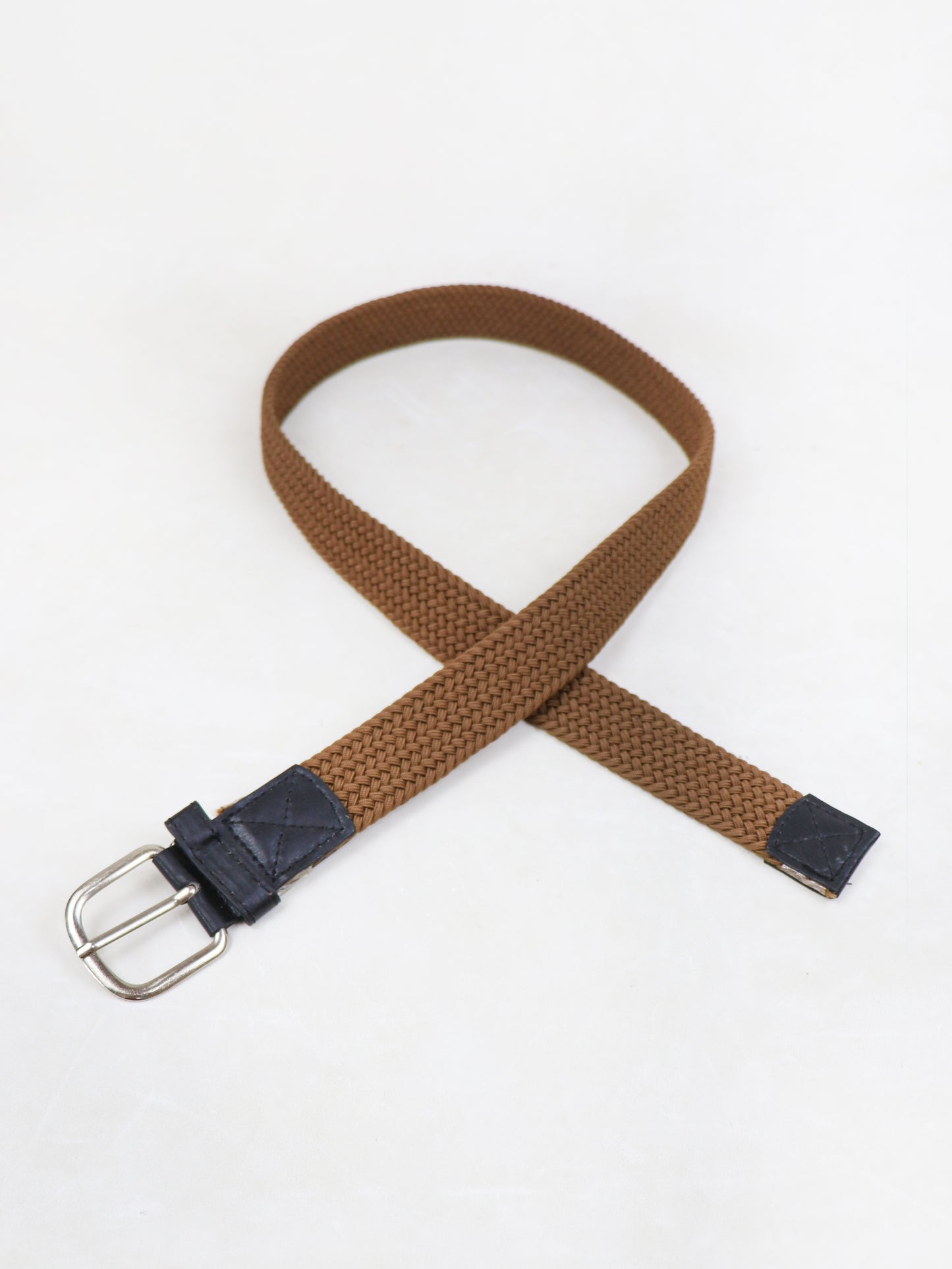 Men Canvas Elastic Fabric Woven Stretch Braided Belt Brown