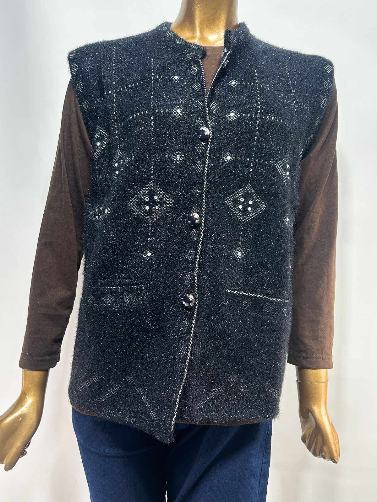 Charcoal Black Sleeveless Sweater For Women WSW88