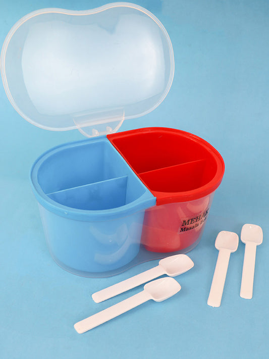 4 Compartment Spice Box With Spoons Multicolor
