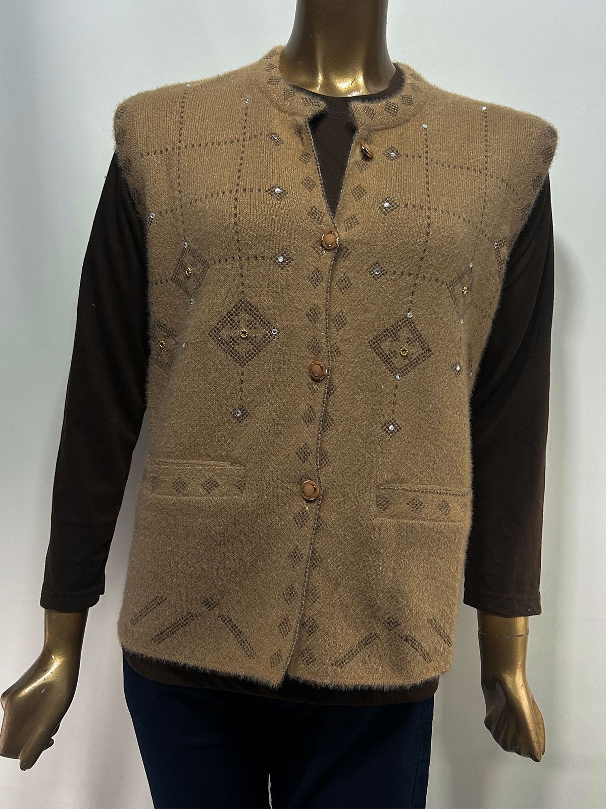 Brown Sleeveless Sweater For Women WSW89