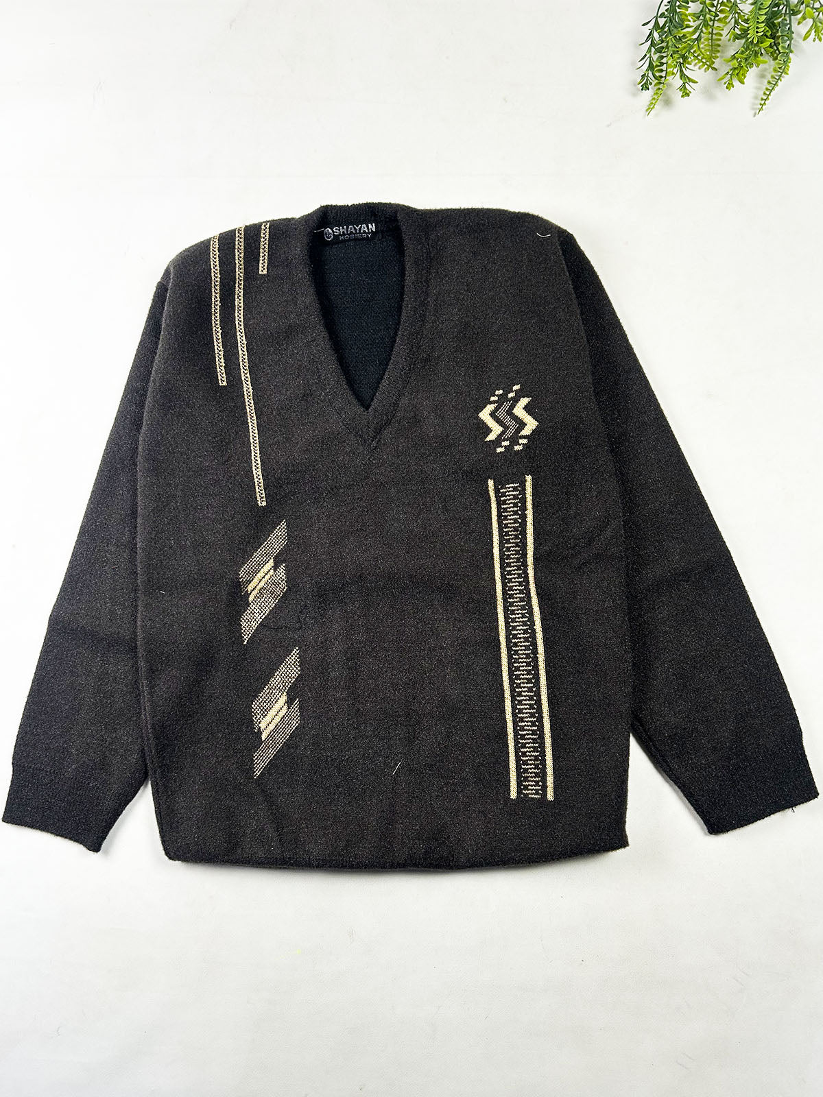 Royal Charcoal Embroidered V-Neck Full Sleeves Sweater For Men MSW89