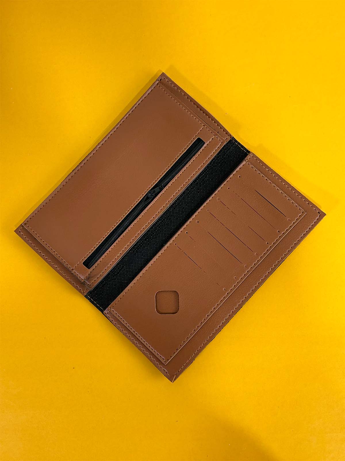 Light Brown Syn-Leather Long Wallet For Men MW89