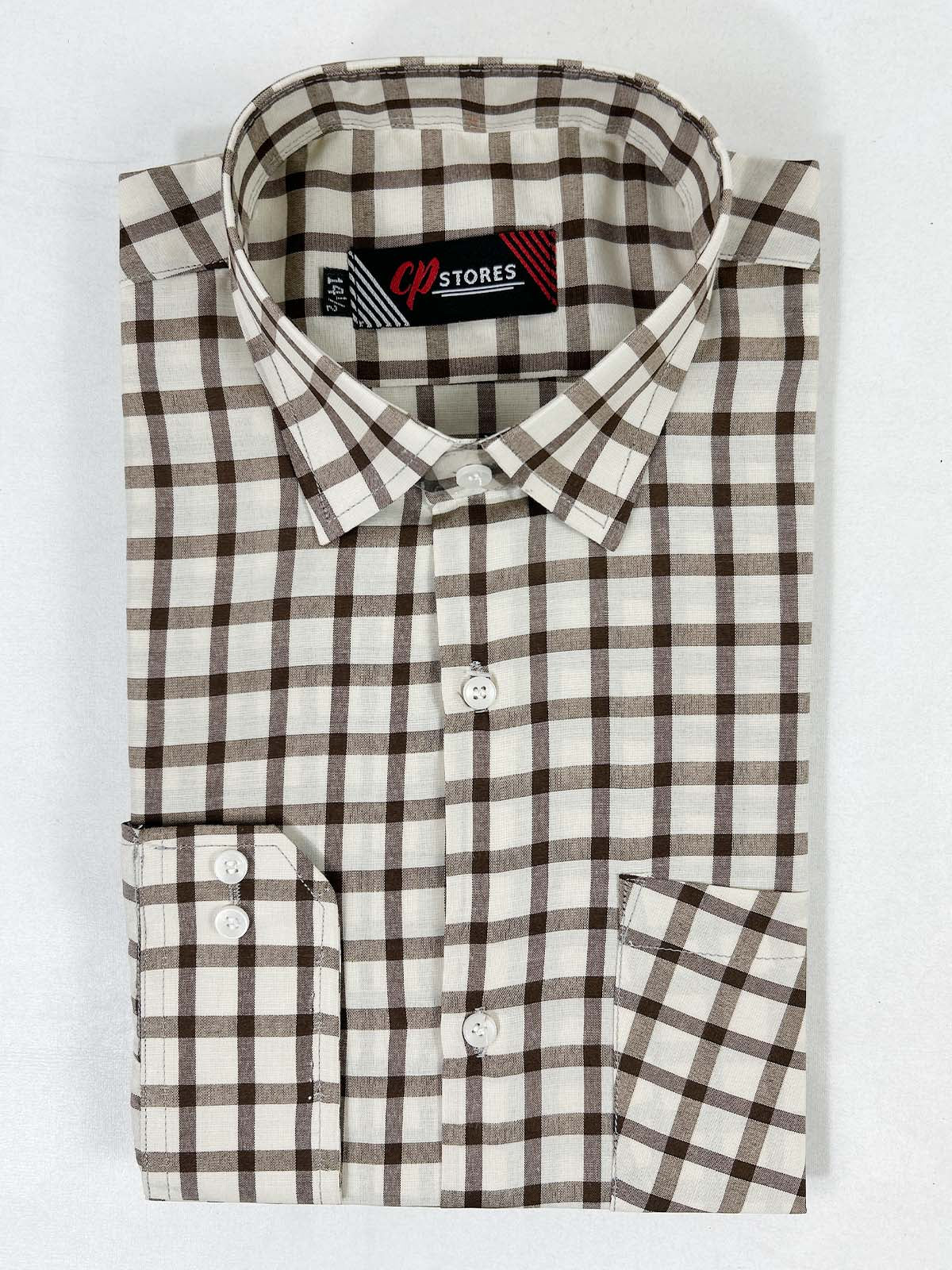 Brown Checks Formal Dress Shirt For Men MFS375