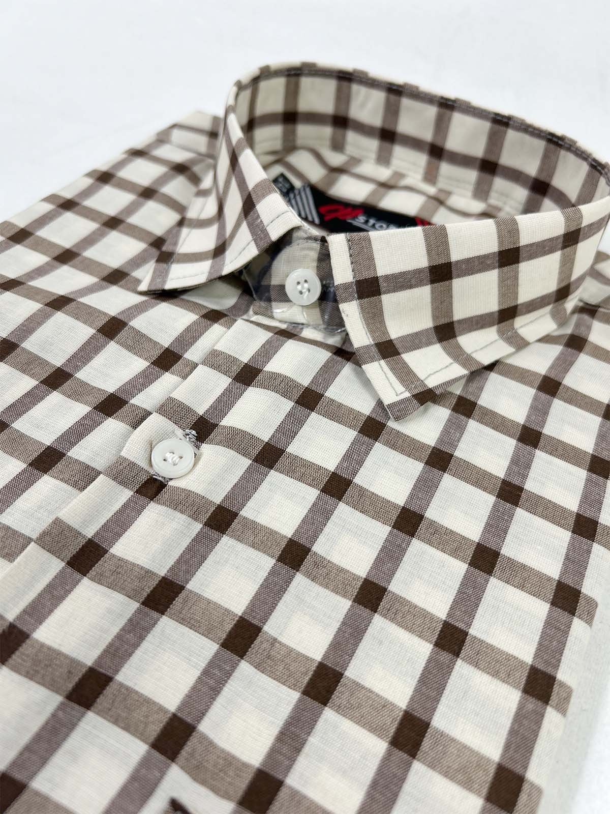 Brown Checks Formal Dress Shirt For Men MFS375