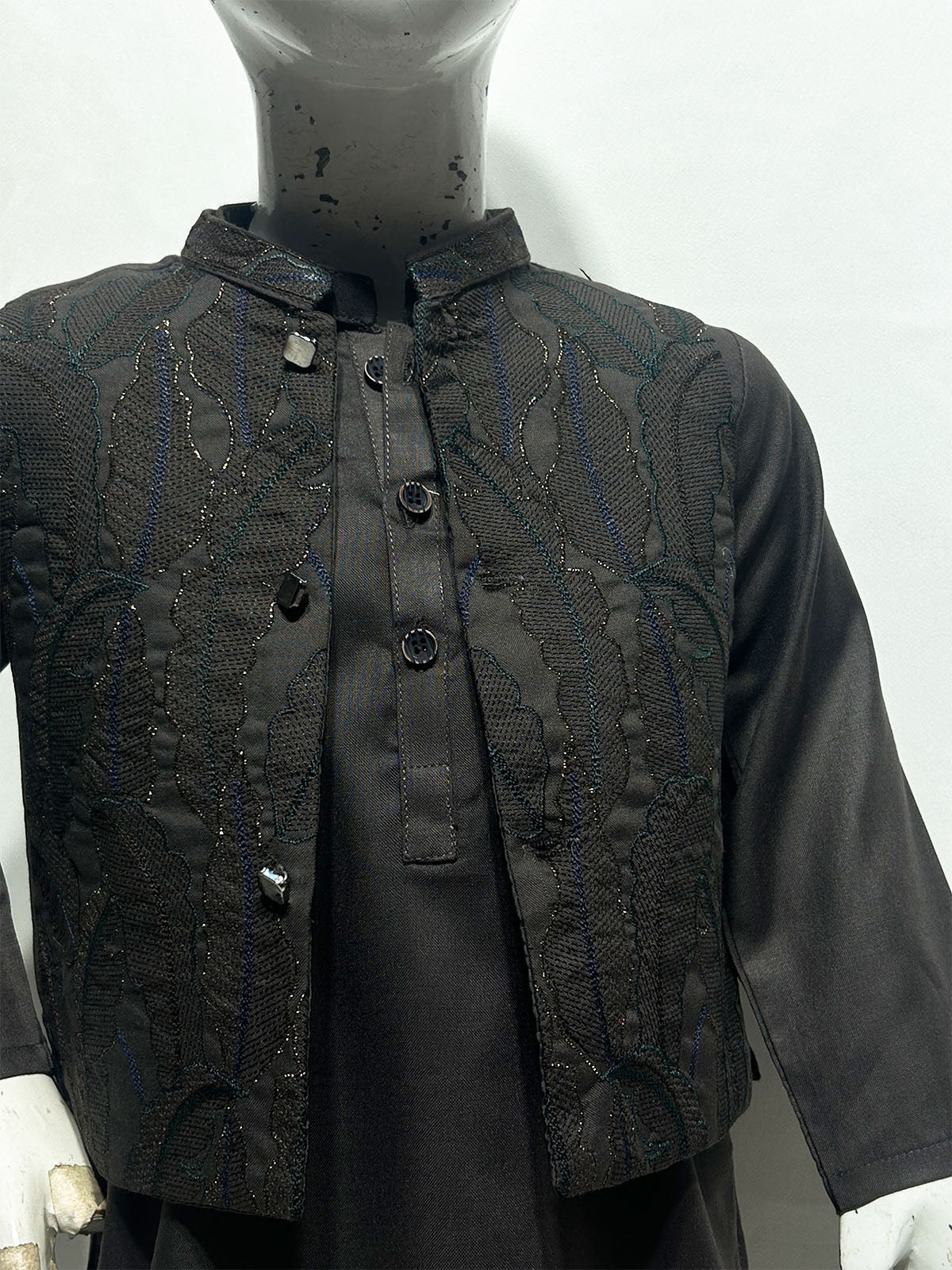 1Yr - 8Yrs Black Kurta Pajama with Waistcoat For Boys AM BKS242