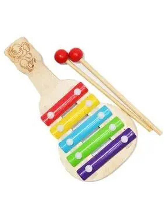 Wooden Guitar Shape 5-Note Xylophone Music Instrument Educational Baby Kids Toy
