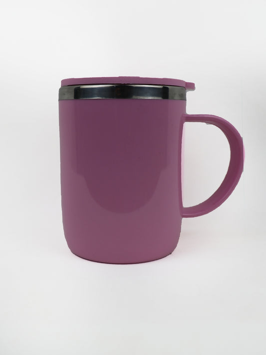 Dark Pink Stainless Steel Coffee Mug With Cap - 400ML CM18