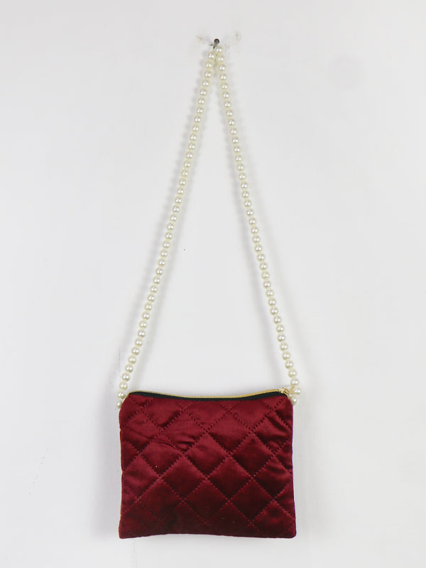 Stylish Velvet Handbag For Women's Heart Maroon 20