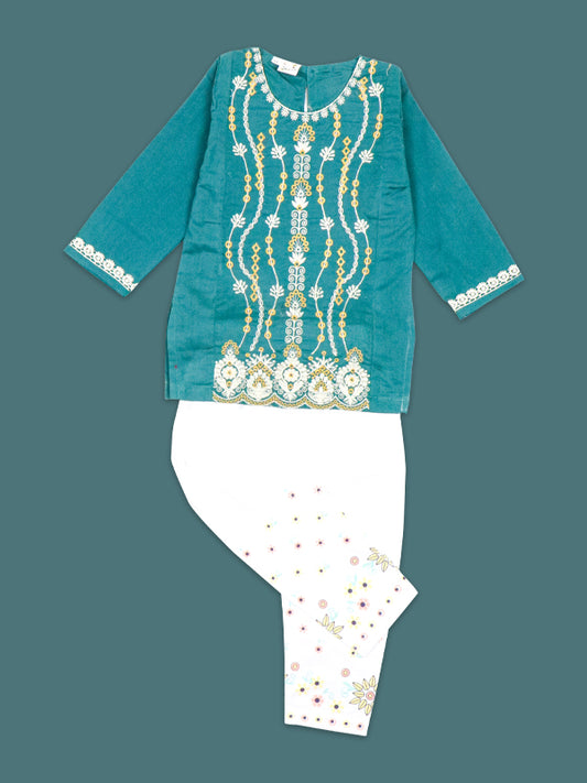 TG Girls Suit 1Yr - 4Yrs Floral Pattern Sea Green