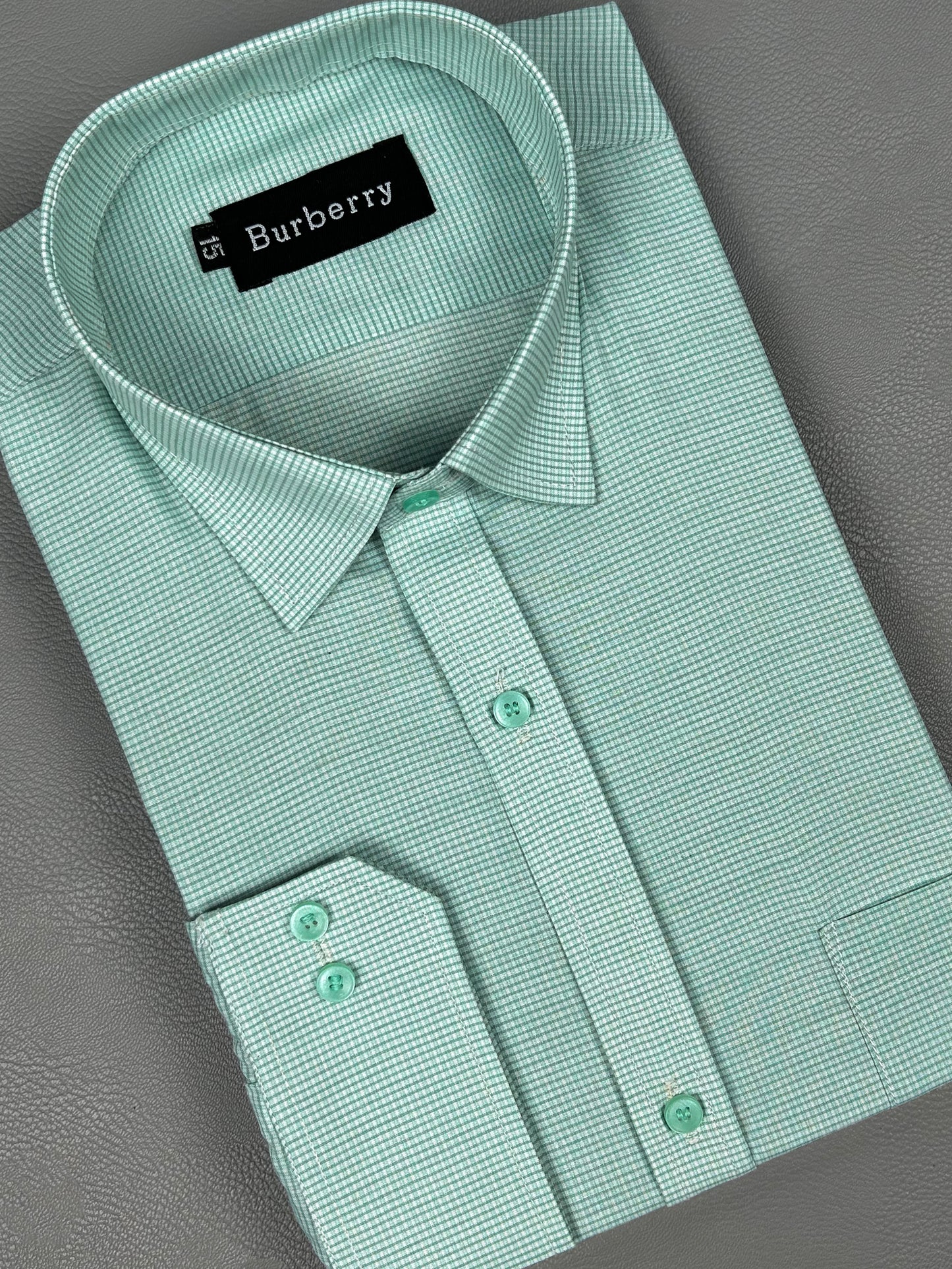 Light Green Small Checks Formal Dress Shirt For Men AZ MFS202