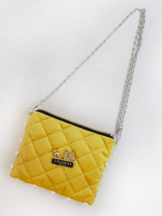 Stylish Velvet Handbag For Women's COACH Yellow 02