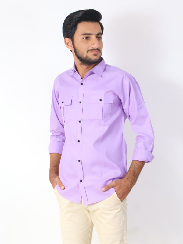 MCS01 Men's Double Pocket Casual Shirt Purple
