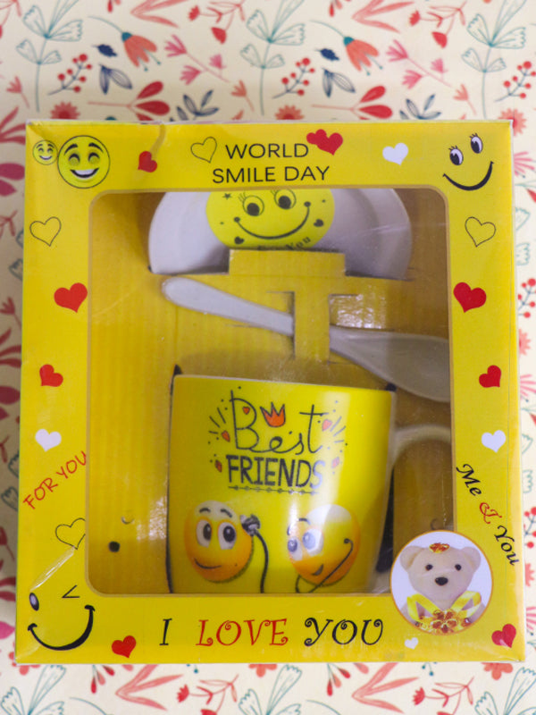 Yellow Friends Coffee Cup with Spoon & Lid Set