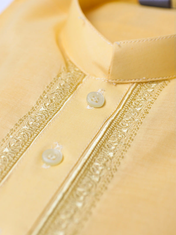 AM 100% Premium Cotton Kurta Sherwani Collar for Men Yellow