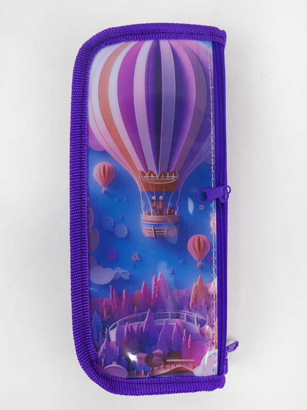 PB06 Zipper Pencil School Pouch For Kids Balloon Purple