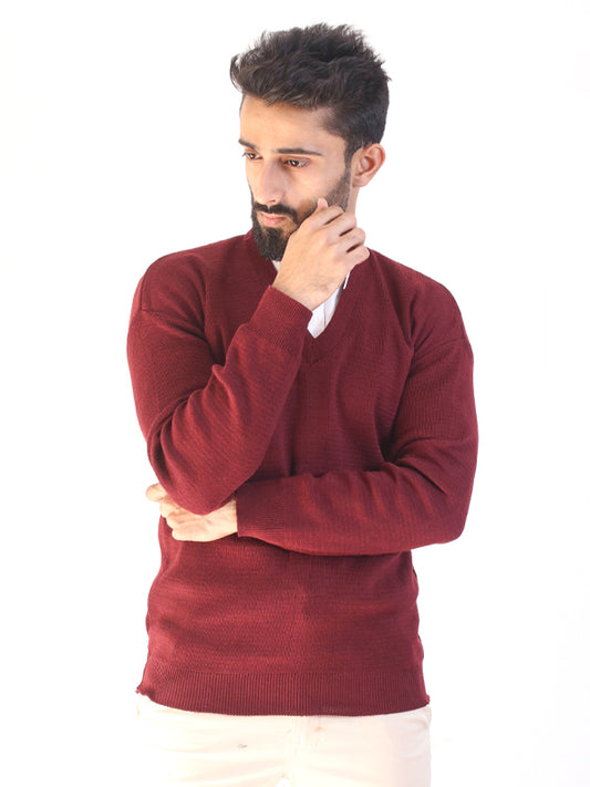 S.H Full Sleeves Plain Sweater for Men Maroon