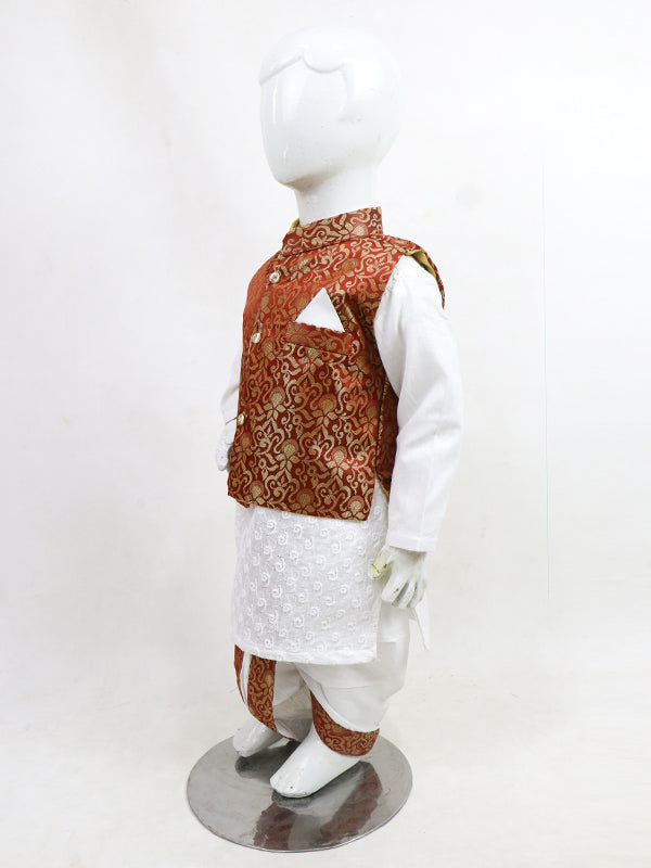 BKS28 3Pcs Boys Waistcoat Kameez Shalwar Suit 3 Mth - 8 Yrs Bronze