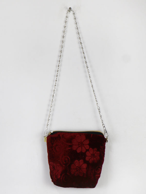 Stylish Velvet Handbag For Girls Heart Maroon 37