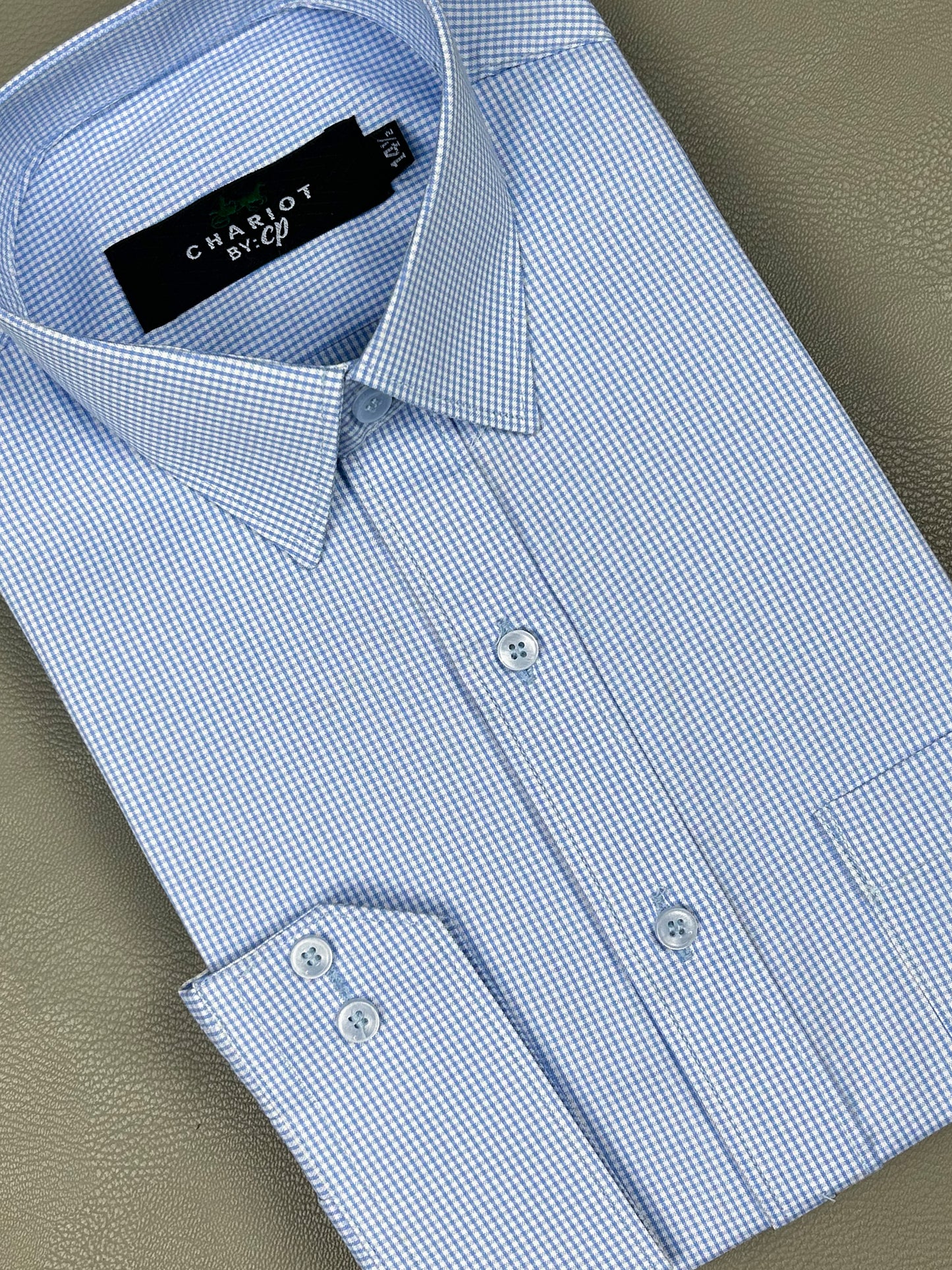 Light Blue Small Checks Formal Dress Shirt For Men MFS193