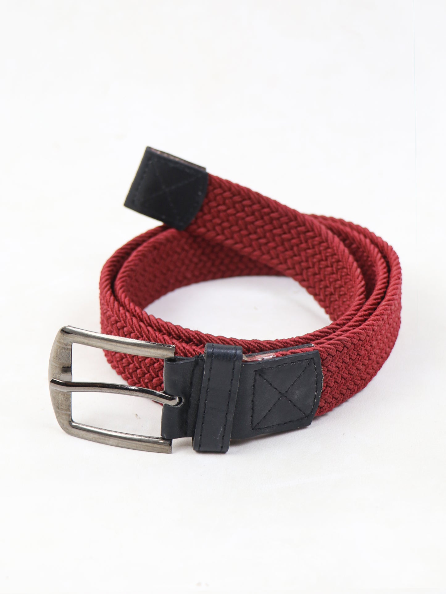 Men Canvas Elastic Fabric Woven Stretch Braided Belt Red