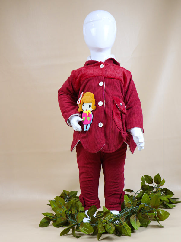 NBYS05 BG Hooded Newborn Baby Suit 0Mth - 6Mth Doll Maroon