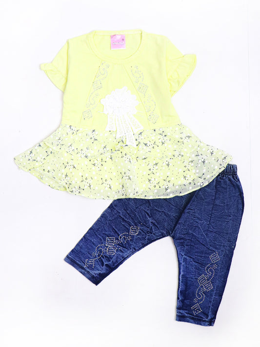 BG Girls Suit 1Yr - 4Yrs Bow Lace Light Yellow