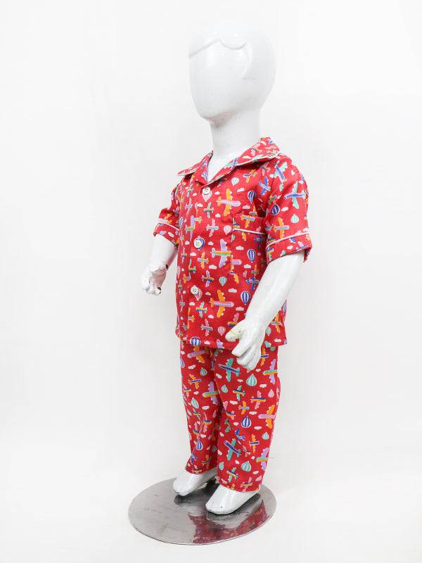 BNS01 NG Kids Cotton Night Suit 1Yrs - 5Yrs Airplane Red