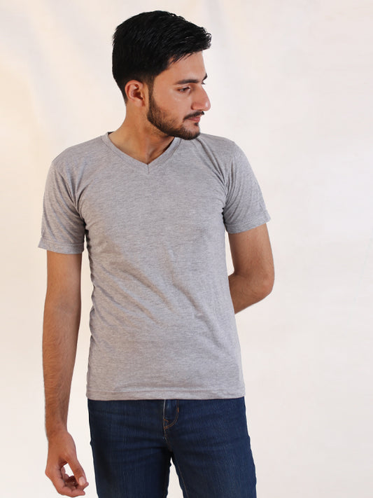 M Men's Plain V-Neck T-Shirt Light Grey