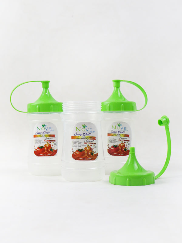 Novel Transparent Pack of 3 Small Ketchup Bottle Green