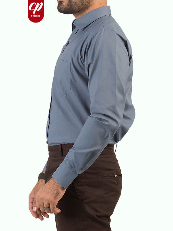 AZ Men's Formal Dress Shirt Plain Grey Blue