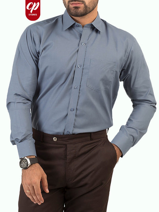 AZ Men's Formal Dress Shirt Plain Grey Blue