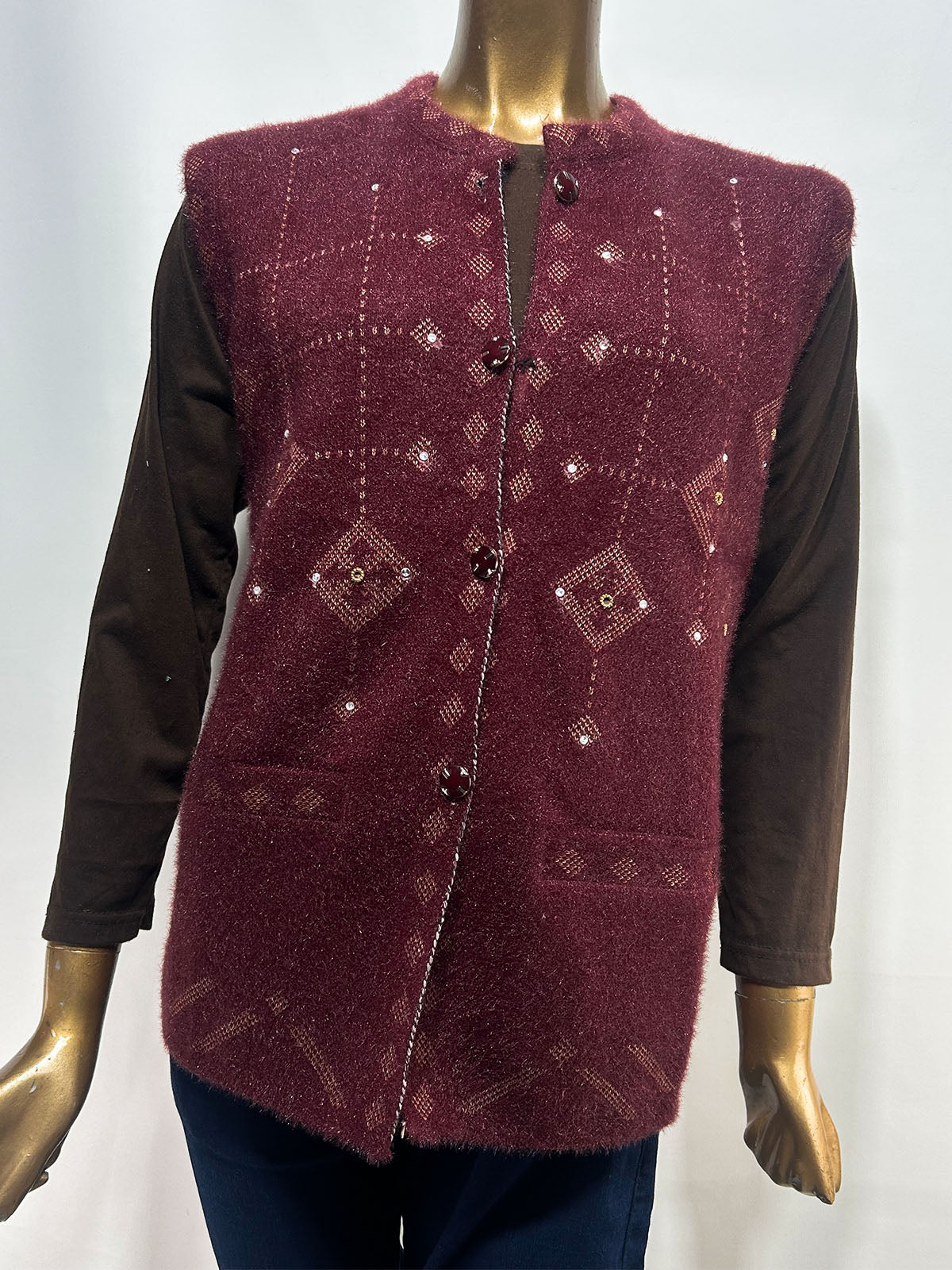 Maroon Sleeveless Sweater For Women WSW90