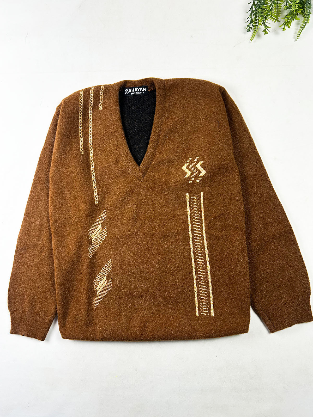 Royal Caramel V-Neck Full Sleeves Sweater For Men MSW90