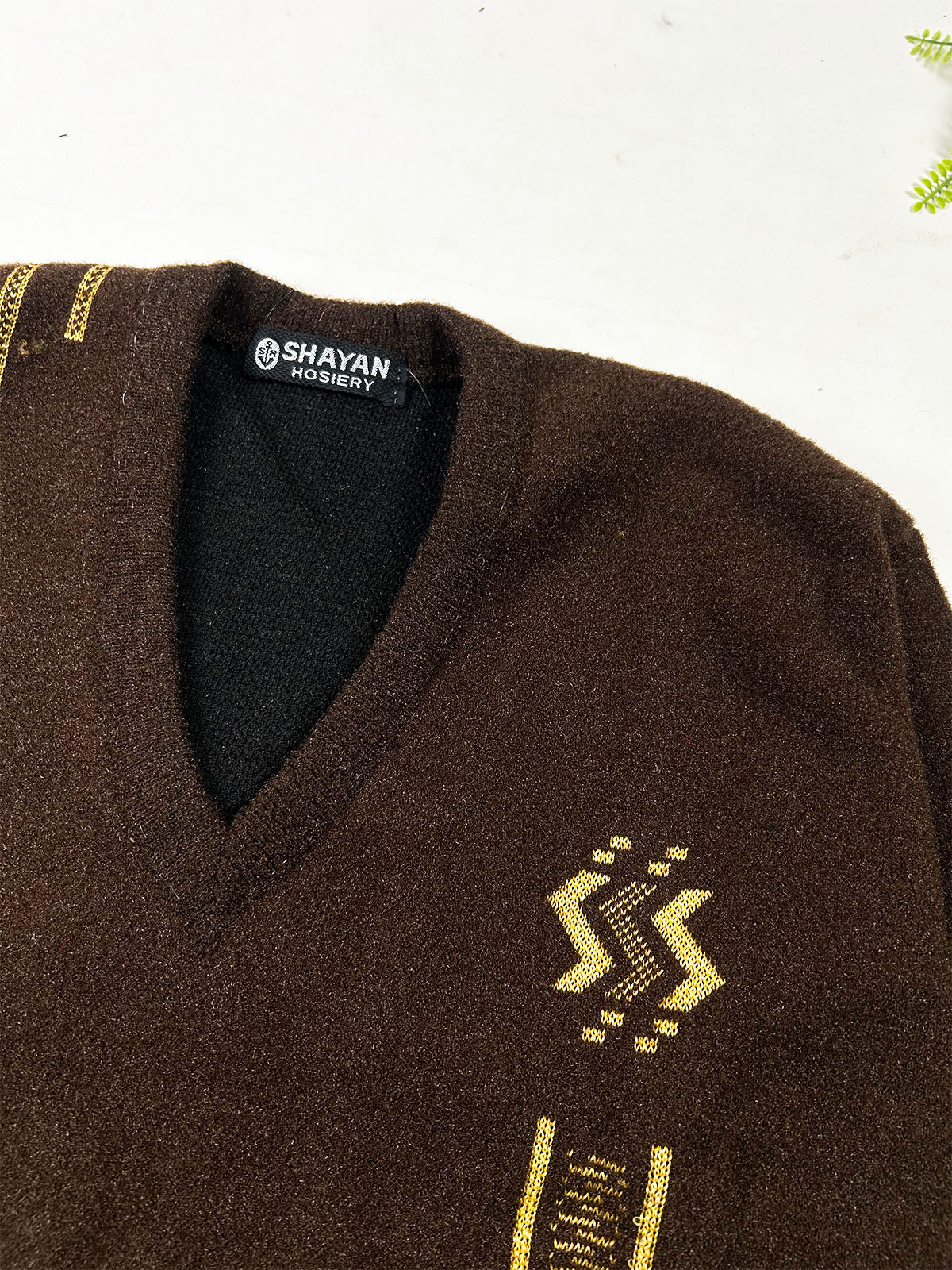 Royal Chocolate Embroidered V-Neck Full Sleeves Sweater For Men MSW91