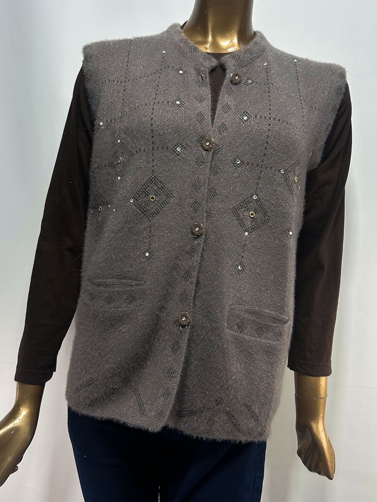 Light Grey Sleeveless Sweater For Women WSW91