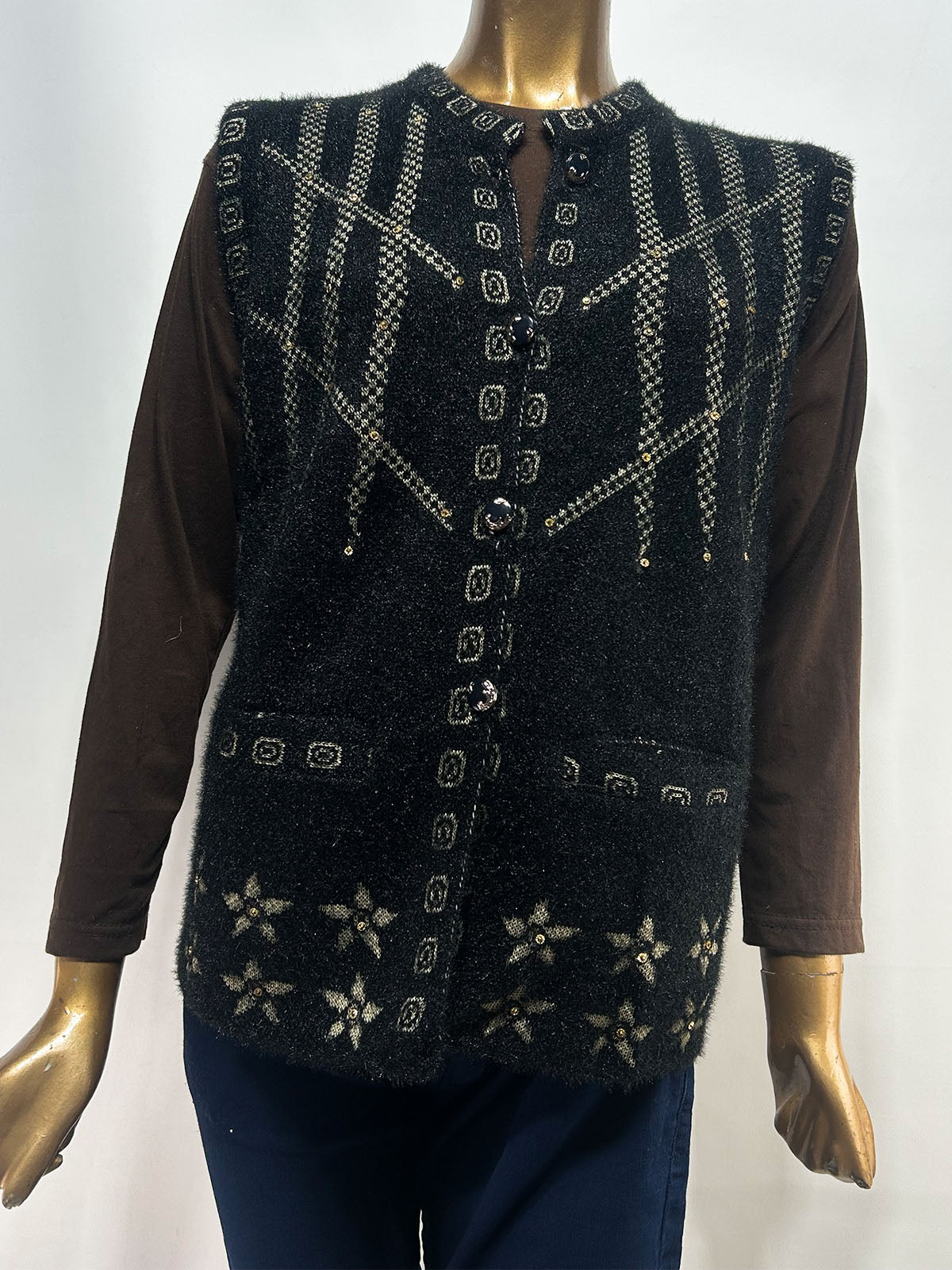Black Sleeveless Sweater For Women WSW92