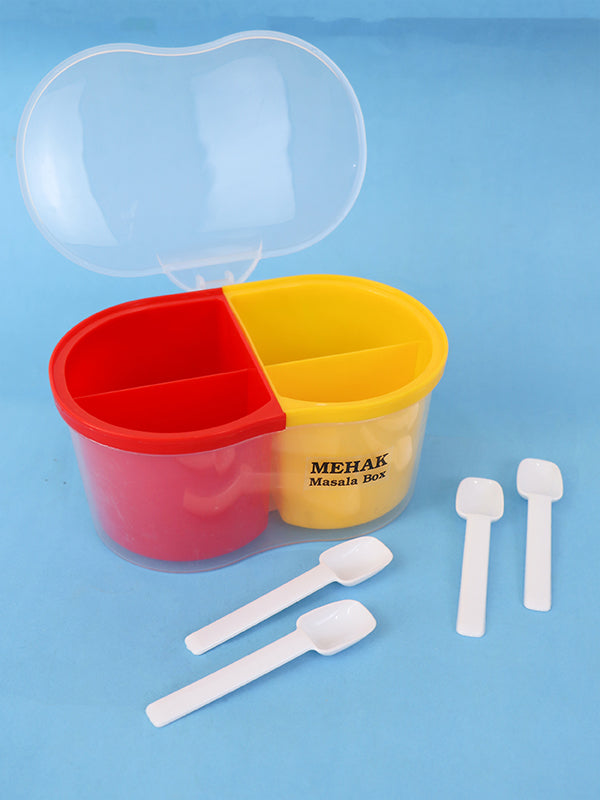 4 Compartment Spice Box With Spoons Multicolor