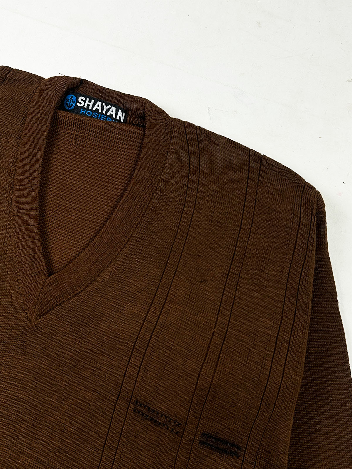 Heritage Walnut Textured V-Neck Sweater For Men MSW93