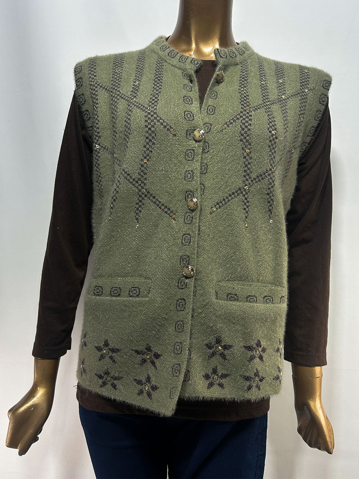 Light Green Sleeveless Sweater For Women WSW93