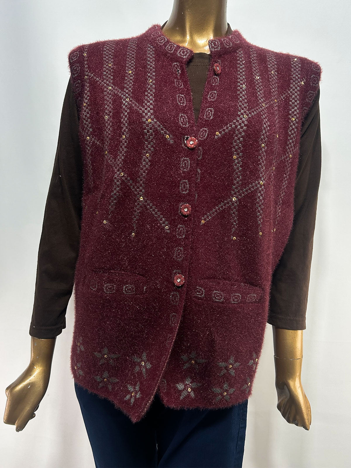Maroon Sleeveless Sweater For Women WSW94