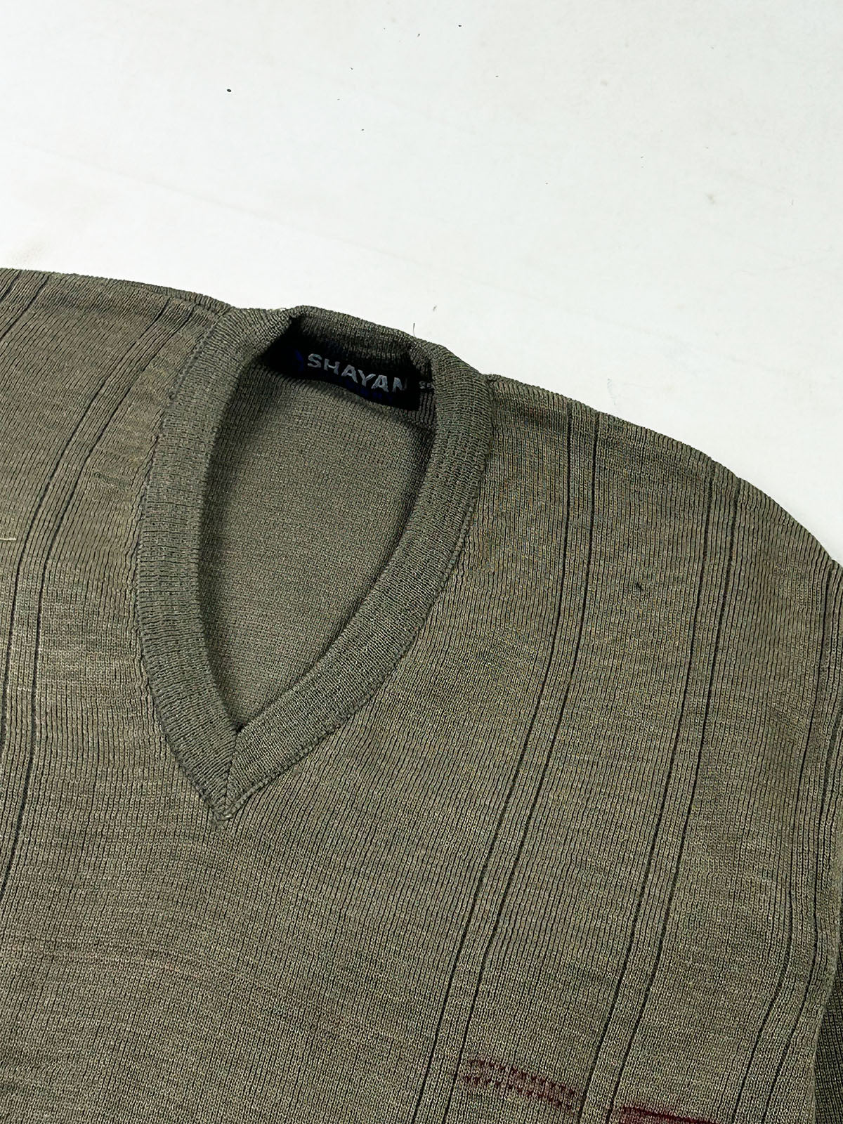 Heritage Sage Grey Textured V-Neck Sweater For Men MSW94